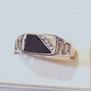 Onix Zircon Men's Ring Silver Sizes 7, 8, 9, 11, 12